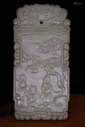 AN OLD TIBETAN HETIAN JADE SEED MATERIAL PENDANT