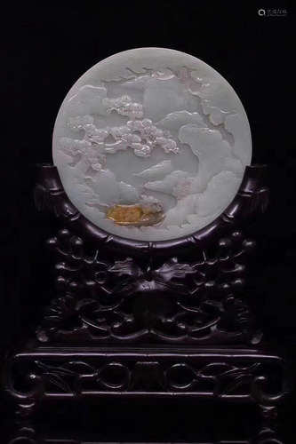 AN OLD TIBETAN HETIAN JADE SEED MATERIAL TABLE PLAQUE ORNAMENT