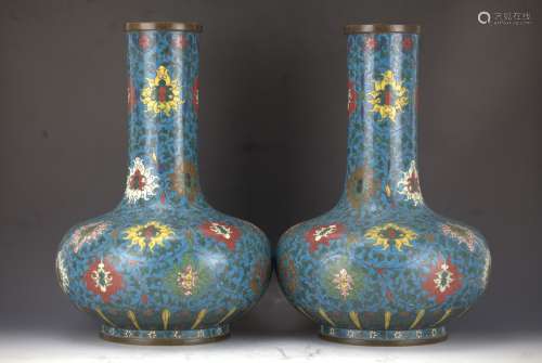 A Chinese pair of Chinese Cloisonne vases from late Qing period
