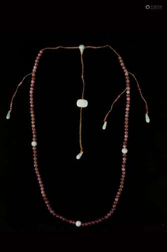 A very rare Chinese jadeite and Amethyst imperial court official’s necklace