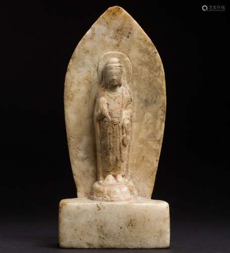 A Chinese rare carved white jade Guanyin from Tang Dynasty