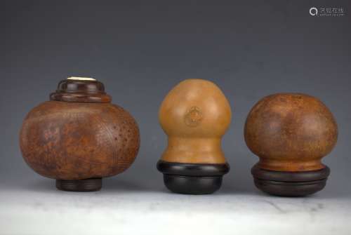 Chinese Three Chinese cricket holders made from gourd