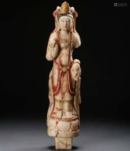 A Chinese Gilt and Colored Statue of Bodhisattva from Tang Dynasty