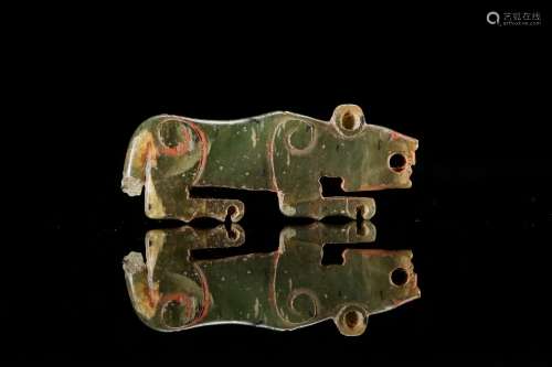 A Chinese carved tiger Green-Jade pendant from Han Dynasty