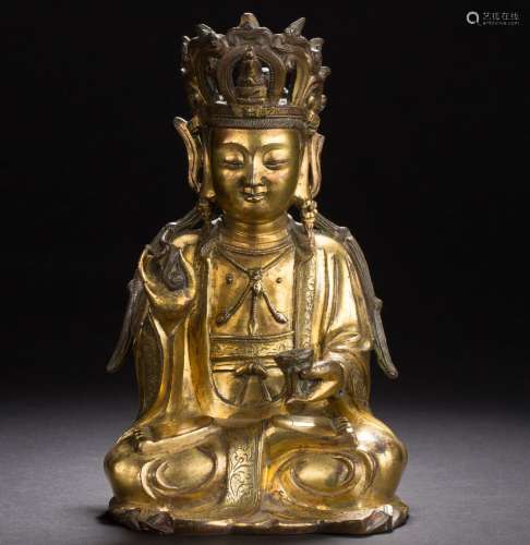 A Chinese gilt bronze figure of Maitreya from Ming Dynsaty