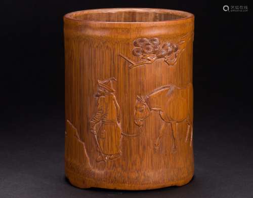 A Chinese finely carved bamboo brush pot from Qing Dynasty