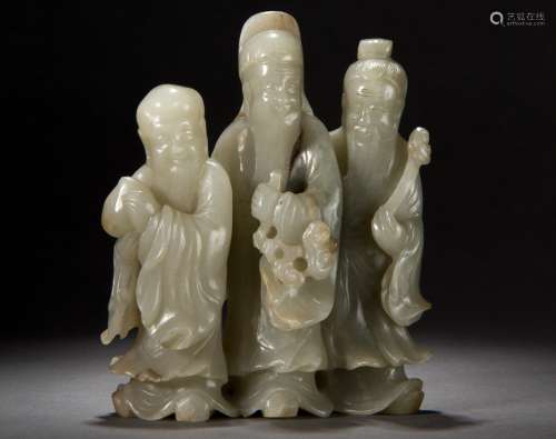A Carved Hetian White Jade figure of Fortune Gods From Qing Dynasty