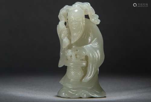 A Carved Hetian White Jade figure of Longevity God From Qing Dynasty