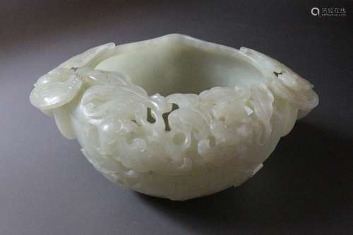 Acarved White Jade Auspicious Brush Washer from Qianlon Period