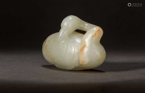A Carved Hetian White Jade Figure of a Swan from Qing Dynasty