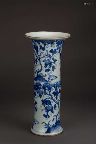 A Blue and White squirrels and grapes Gu beaker vase from early Qing Dynasty