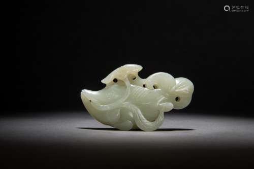 A Carved Hetian White Jade Figure of Auspicious Fish from Qing Dynasty