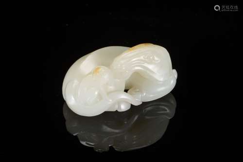 A Carved Hetian White Jade Figure of a Horse and Monkey from Qing Dynasty