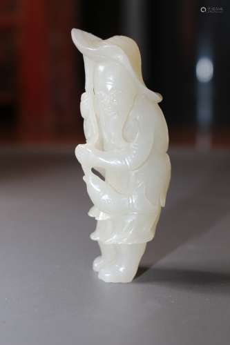 A Carved White Jade Figure of A Fisherman from Qing Dynasty