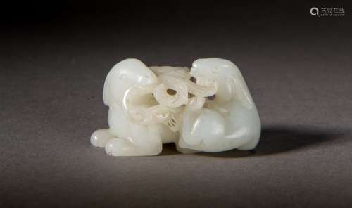 A Carved Hetian White Jade Figure of Auspicious Sheeps from Qing Dynasty