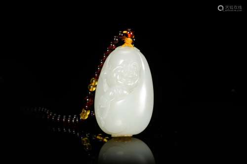 A Carved Hetian White Jade Pendant of Boodha