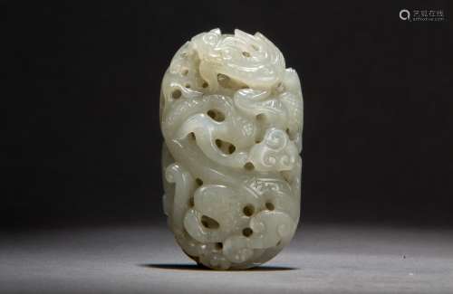 A Hetian White Jade Pendant of Dragon and Phoenix from Qing Dynasty