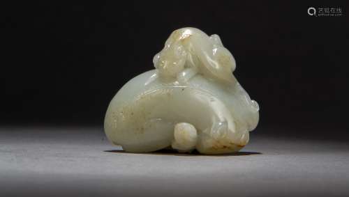 A Carved Hetian White Jade Figure of Auspicious Badgers from Qing Dynasty