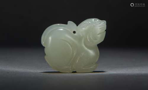 A Carved Hetian White Jade Figure of a Mythical Beast from Qing Dynasty