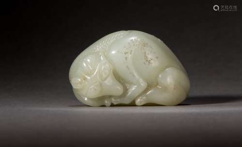 A Carved Hetian White Jade Figure of a Bear from Qing Dynasty