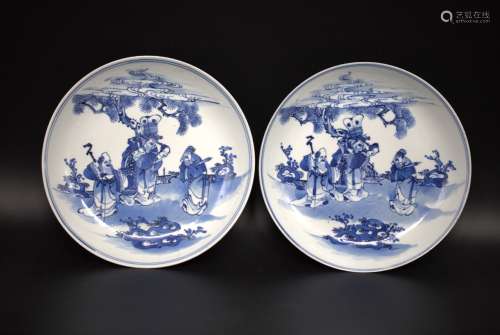 A pair of Blue and White plate with Qianlong mark