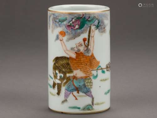 A Qing Dynasty Tongzhi period Tiger Hunter brush pot