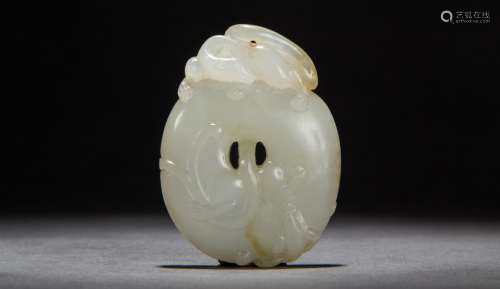 A carved Hetian White Jade Pendant of Good Fortune From Qing Dynasty