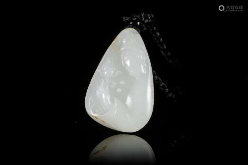 A Carved Hetian White Jade Pendant of Guanyin