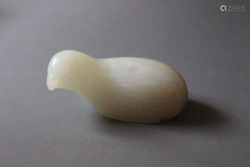 A Carved White Jade Figure of A Mandarin Duck from Qing Dynasty