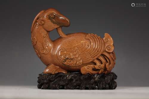 A Rare Finely Carved Goldstone of Auspicious Beast Water Pot