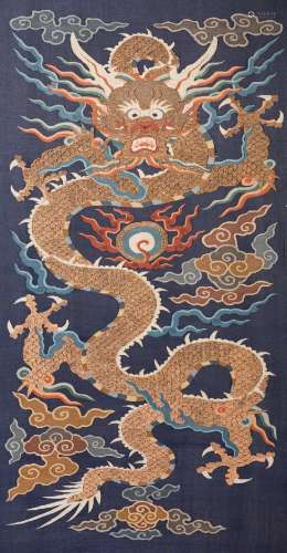 A Rare Dragon Kesi Blue-ground Silk Embroidered Tapestry