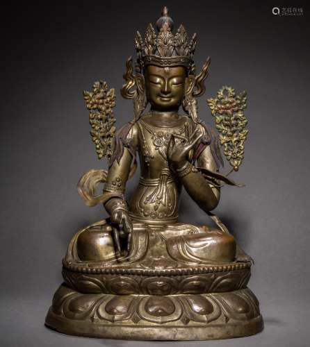 Gilt bronze Han-Tibetan style 18th century Hammered bronze plated silver