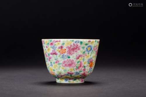 A famille-rose floral-ground cup from Qing Dynasty