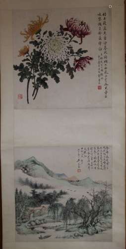 Chrysanthemum by Mou Ruo Ying and Landscape by Wu Mu Qin