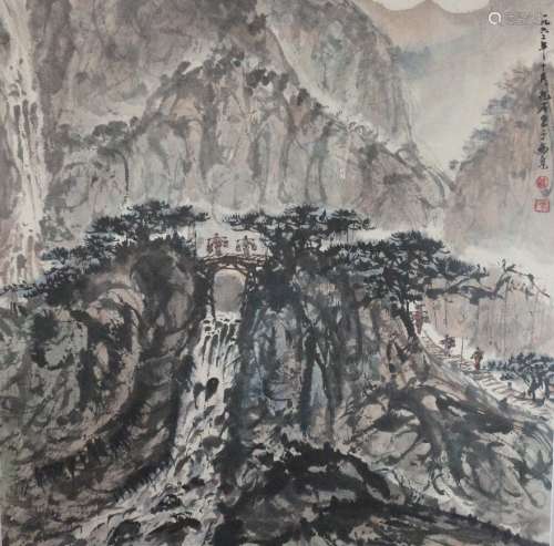 An Ink and Color of Landscape and Figures by Fu Bao Shi