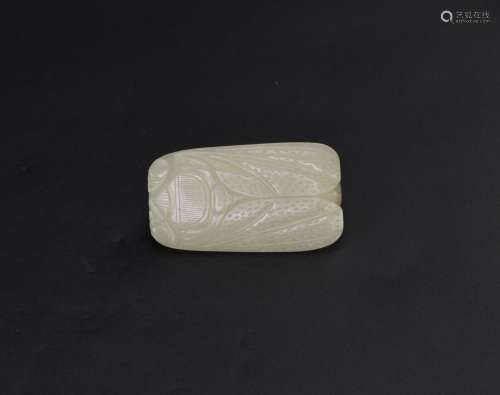 Qing - A White Jade Carved Cicada BeltBuckle