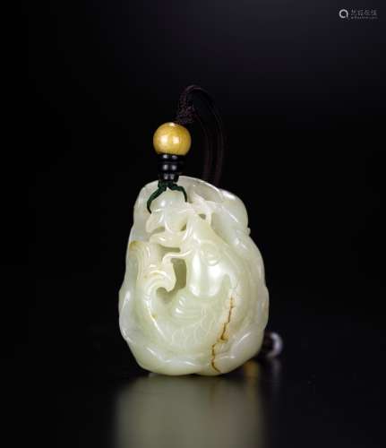 Qing-A White Jade Carved Lotus Koi Pendant