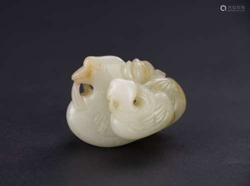 Qing - A White Jade Carved Two Mandarin Duck