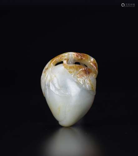 Qing - A Russet White Jade Carved Peach And Bat