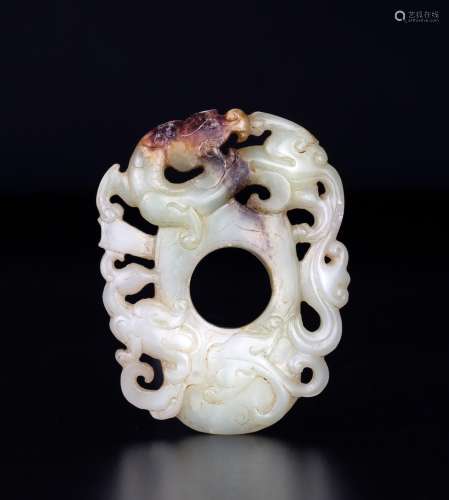 Han - A White Jade Carved Dragon And Phonix Pendant