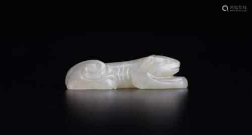 Qing-A White Jade Carved Dog