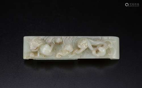 Han - A White Jade Carved Chilug Sword Ornament