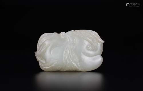 Qing - A White Jade Carved Double Peach(woodstand)