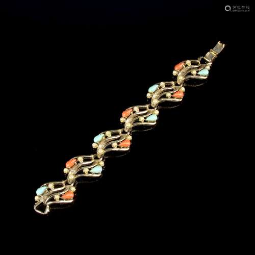 Chinese Bracelet with Turquoise and Coral