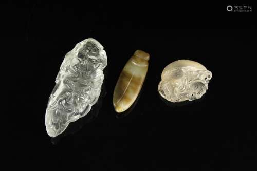 Chinese Crystal and Two Jade Pendants