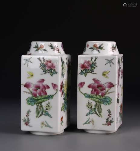 Chinese A Pair Of Famille Rose Vases