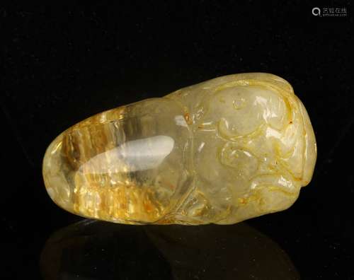 Chinese Carved Crystal Pebble