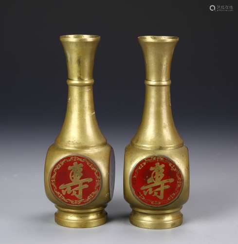 Chinese A Pair Of Brass Vases