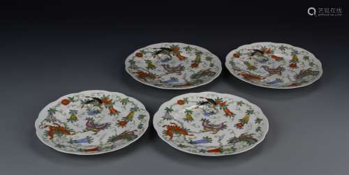 Four Chinese Famille Rose Plates