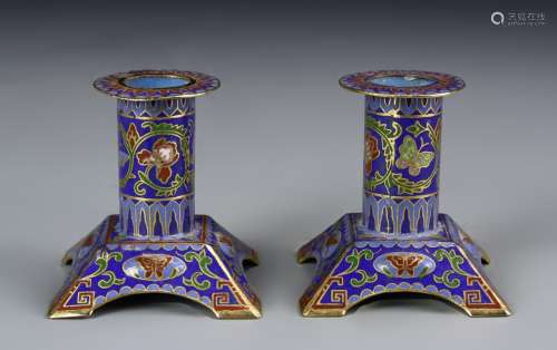 Pair Of Chinese Cloisonne Candle Sticks